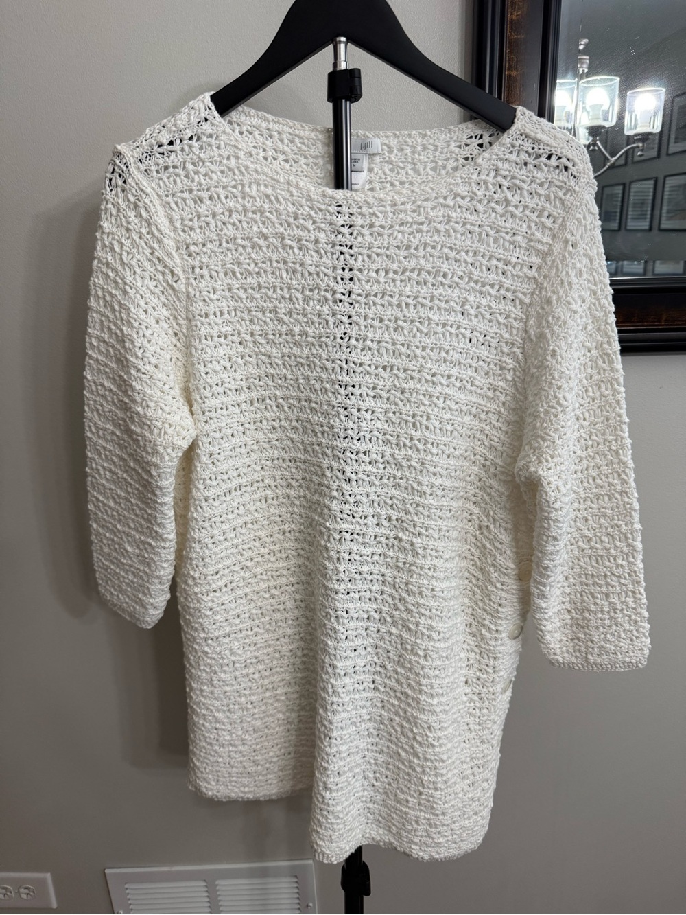 J. Jill Cream Open-Weave Crewneck Sweater